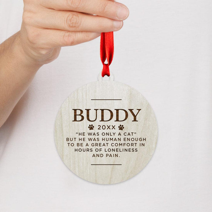 Custom Round Laser Cut Wood Pet Memorial Ornament-Set of 1-Andaz Press-Cat-