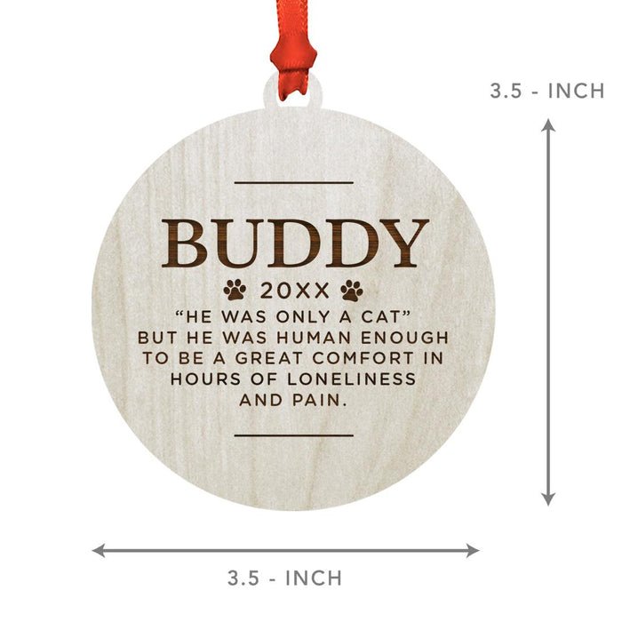 Custom Round Laser Cut Wood Pet Memorial Ornament-Set of 1-Andaz Press-Cat-