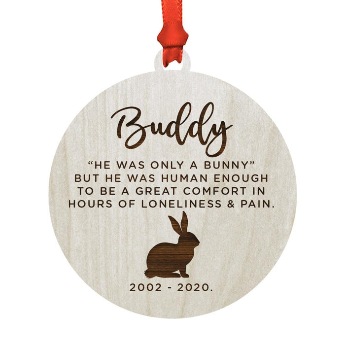 Custom Round Laser Cut Wood Pet Memorial Ornament-Set of 1-Andaz Press-Bunny-