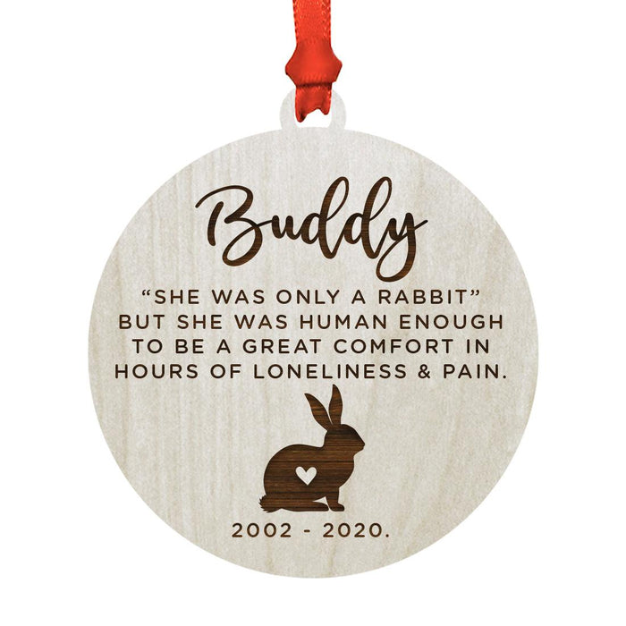 Custom Round Laser Cut Wood Pet Memorial Ornament-Set of 1-Andaz Press-Bunny She-