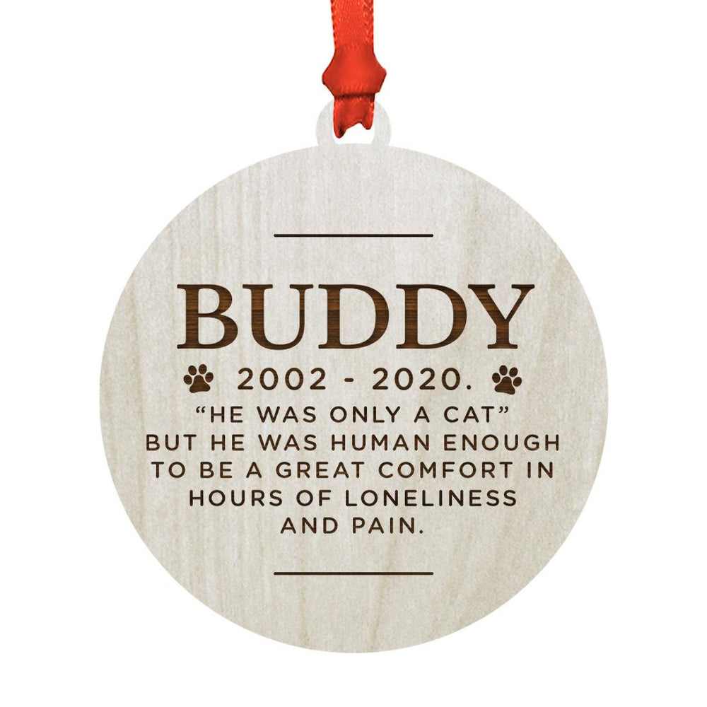 Custom Round Laser Cut Wood Pet Memorial Ornament-Set of 1-Andaz Press-Cat-