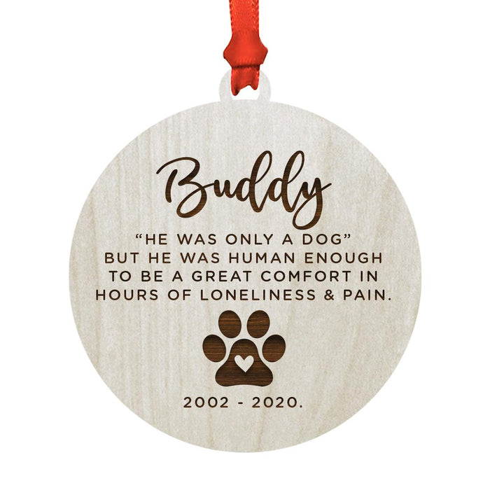 Custom Round Laser Cut Wood Pet Memorial Ornament-Set of 1-Andaz Press-Dog-