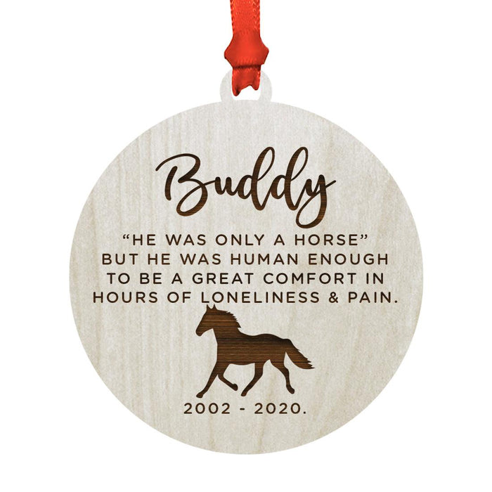 Custom Round Laser Cut Wood Pet Memorial Ornament-Set of 1-Andaz Press-Horse-