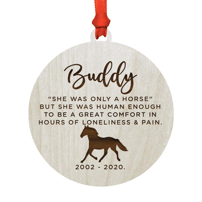 Custom Round Laser Cut Wood Pet Memorial Ornament-Set of 1-Andaz Press-Horse She-