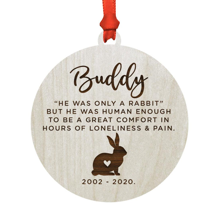 Custom Round Laser Cut Wood Pet Memorial Ornament-Set of 1-Andaz Press-Rabbit-