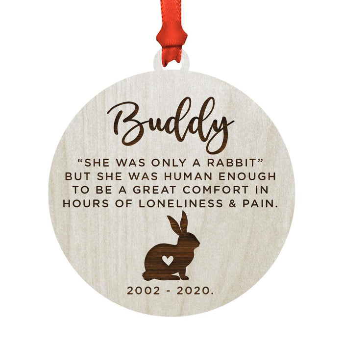 Custom Round Laser Cut Wood Pet Memorial Ornament-Set of 1-Andaz Press-Rabbit She-