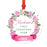 Custom Round Metal Christmas Ornament, Pink Flowers Banner, Includes Ribbon and Gift Bag-Set of 1-Andaz Press-First Christmas Custom-
