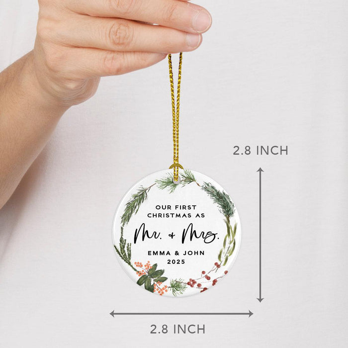 Custom Round Porcelain Wedding Christmas Tree Ornament Keepsake Gift-Set of 1-Andaz Press-Anniversary-