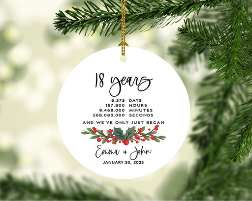 Custom Round Porcelain Wedding Christmas Tree Ornament Keepsake Gift-Set of 1-Andaz Press-Anniversary-