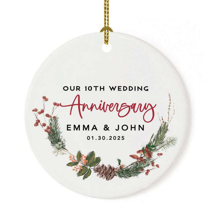 Custom Round Porcelain Wedding Christmas Tree Ornament Keepsake Gift-Set of 1-Andaz Press-Anniversary-