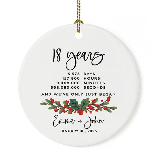 Custom Round Porcelain Wedding Christmas Tree Ornament Keepsake Gift-Set of 1-Andaz Press-Anniversary-