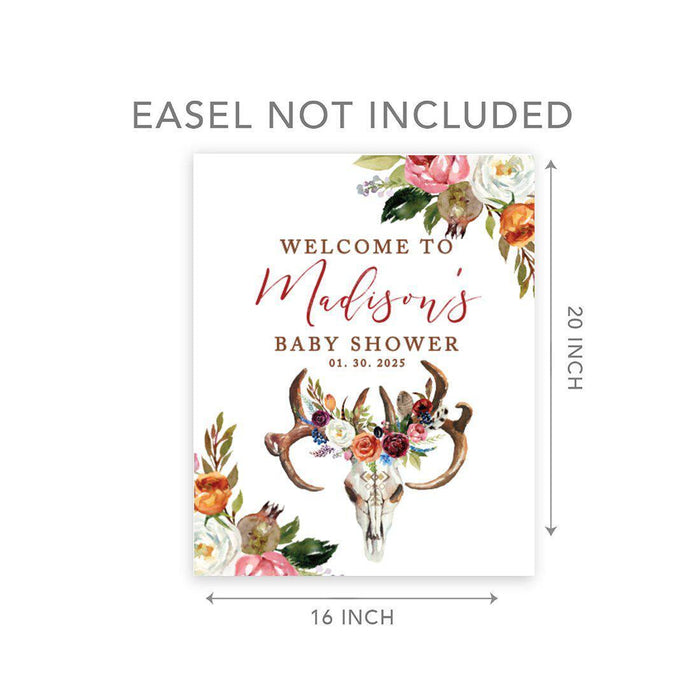 Custom Rustic Woodland Baby Shower Canvas Welcome Signs-Set of 1-Andaz Press-Rustic Wood Floral Wreath-