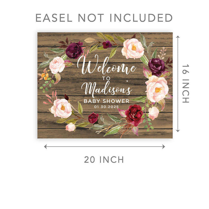 Custom Rustic Woodland Baby Shower Canvas Welcome Signs-Set of 1-Andaz Press-Rustic Wood Floral Wreath-