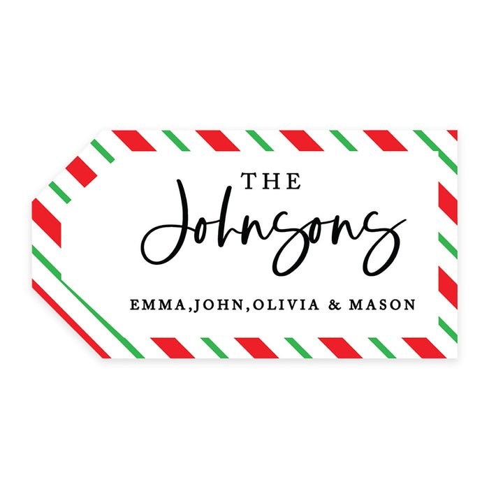 Custom Self Adhesive Classic Christmas Gift Sticker Labels, Christmas Name Labels for Gifts-Set of 1-Andaz Press-Candy Cane Stripes-