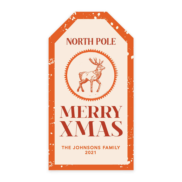 Custom Self Adhesive Classic Christmas Gift Sticker Labels, Christmas Name Labels for Gifts-Set of 1-Andaz Press-Vintage North Pole Merry Xmas-