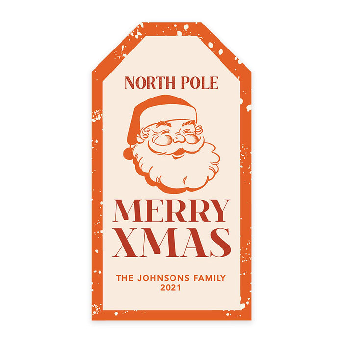 Custom Self Adhesive Classic Christmas Gift Sticker Labels, Christmas Name Labels for Gifts-Set of 1-Andaz Press-Vintage North Pole Merry Xmas Santa-