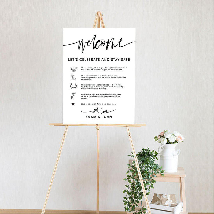 Custom Social Distance Canvas Wedding Party Signs, Welcome Let's Celebrate and Stay Safe-Set of 1-Andaz Press-Celebrate Canvas-