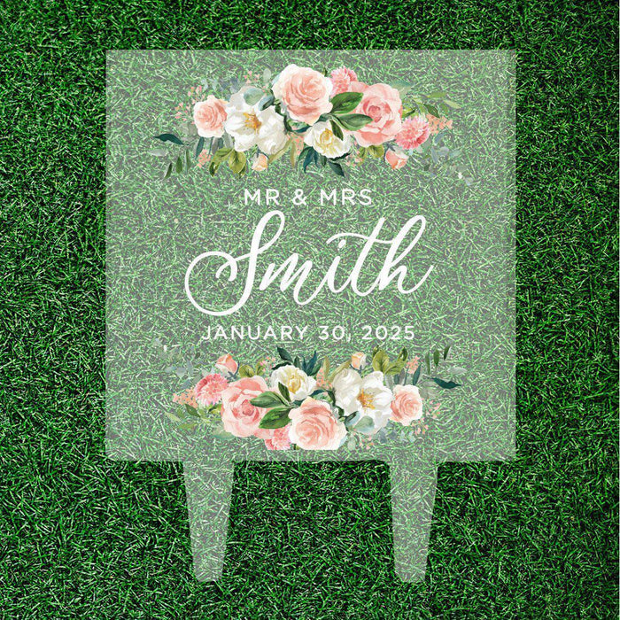 Custom Square Acrylic Cake Topper Collection-Set of 1-Andaz Press-Rustic Peach Floral Roses Custom Name-