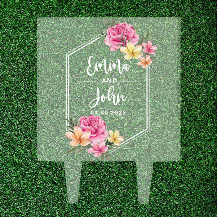 Custom Square Acrylic Cake Topper Collection-Set of 1-Andaz Press-Rustic Peach Floral Roses Custom Name-