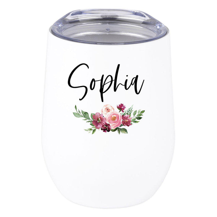 Custom Stainless Steel Stemless Insulated 12 oz Wine Tumbler with Lid Gift for Travel-Set of 1-Andaz Press-Burgundy Floral-