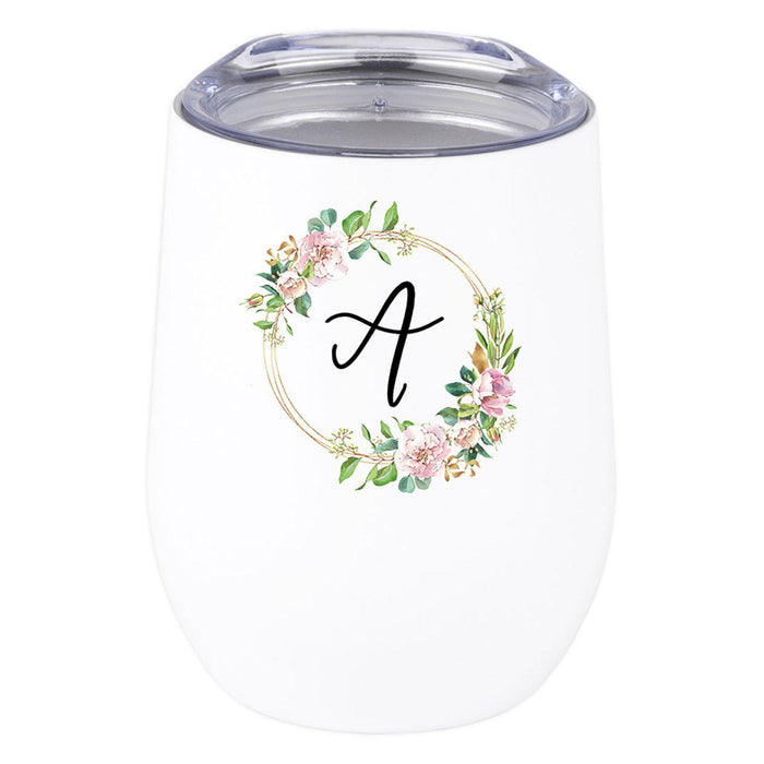 Custom Stainless Steel Stemless Insulated 12 oz Wine Tumbler with Lid Gift for Travel-Set of 1-Andaz Press-Floral Wreath-
