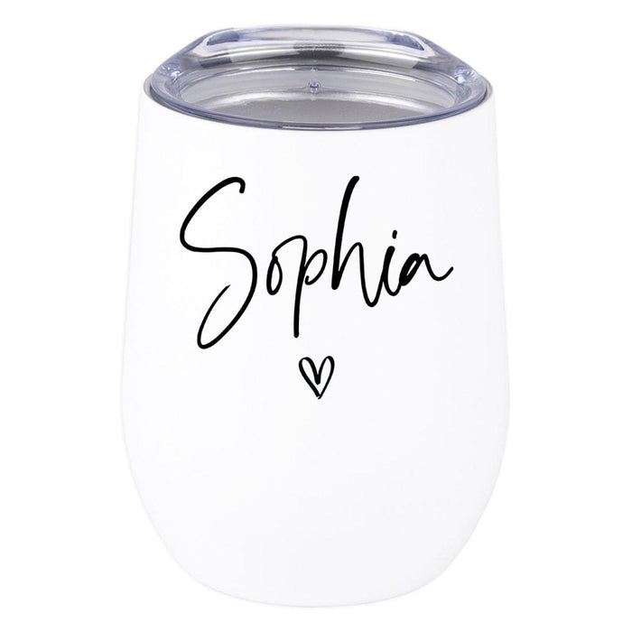 Custom Stainless Steel Stemless Insulated 12 oz Wine Tumbler with Lid Gift for Travel-Set of 1-Andaz Press-Script Name-