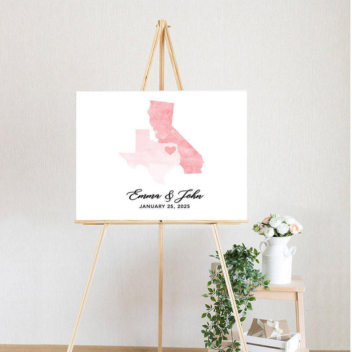 Custom State Canvas Wedding Guestbook Welcome Signs-Set of 1-Andaz Press-Rustic Wood Two States Where We Met-