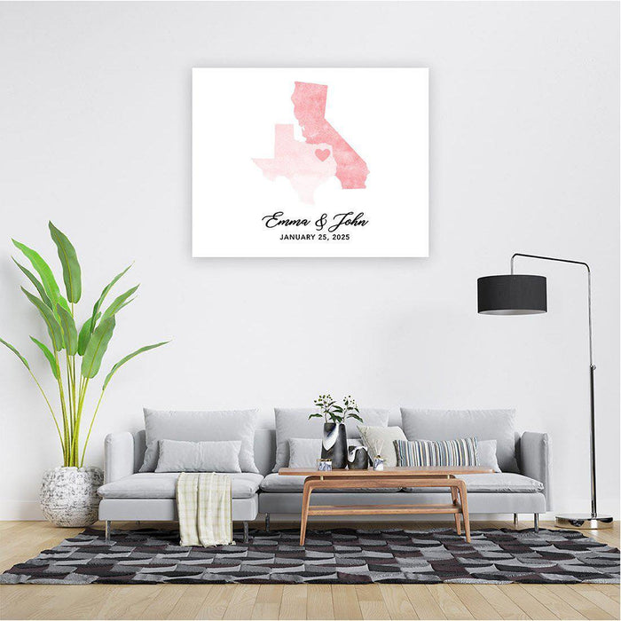 Custom State Canvas Wedding Guestbook Welcome Signs-Set of 1-Andaz Press-Rustic Wood Two States Where We Met-