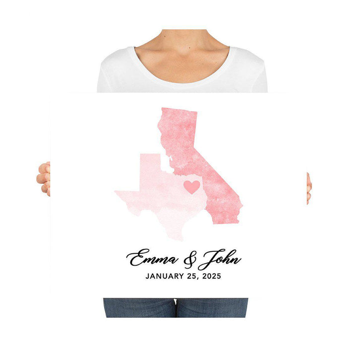 Custom State Canvas Wedding Guestbook Welcome Signs-Set of 1-Andaz Press-Rustic Wood Two States Where We Met-
