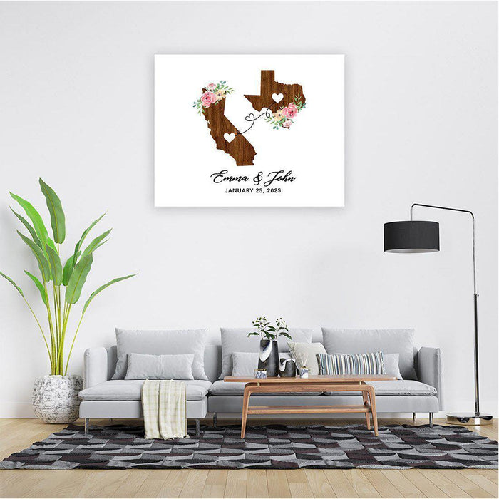 Custom State Canvas Wedding Guestbook Welcome Signs-Set of 1-Andaz Press-Rustic Wood Two States Where We Met-