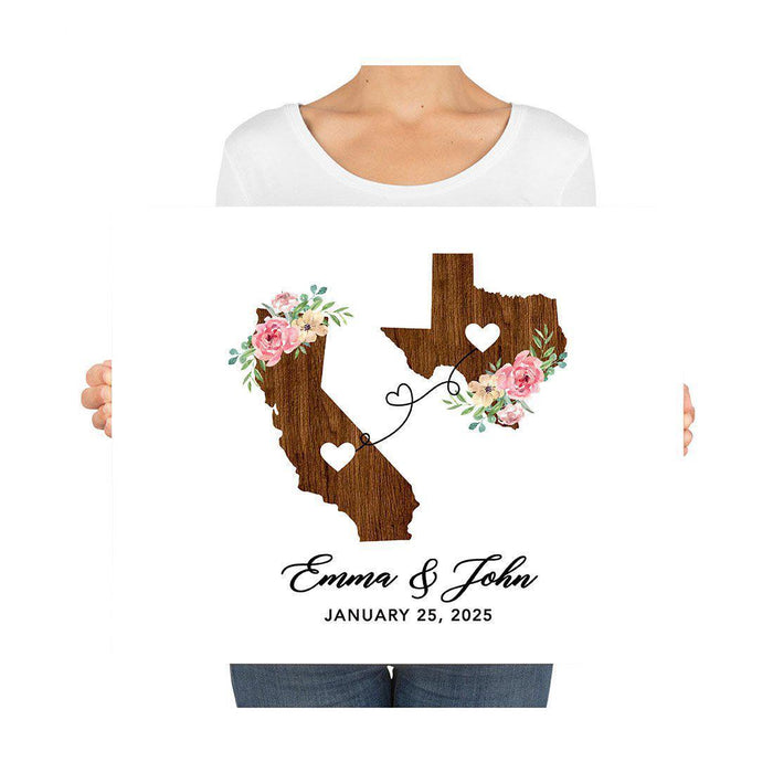 Custom State Canvas Wedding Guestbook Welcome Signs-Set of 1-Andaz Press-Rustic Wood Two States Where We Met-