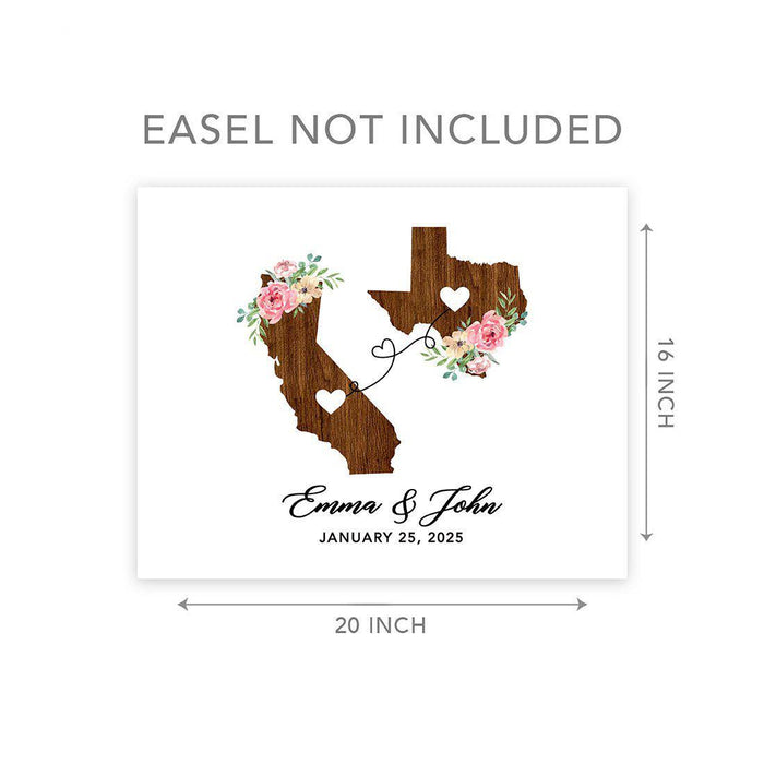 Custom State Canvas Wedding Guestbook Welcome Signs-Set of 1-Andaz Press-Rustic Wood Two States Where We Met-