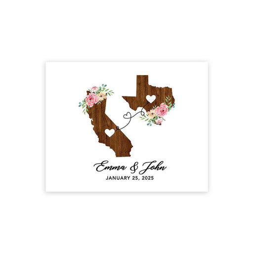 Custom State Canvas Wedding Guestbook Welcome Signs-Set of 1-Andaz Press-Rustic Wood Two States Where We Met-