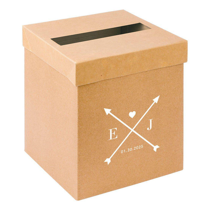 Custom Sturdy Rustic Card Box for Wedding Natural Kraft with White Text-Set of 1-Andaz Press-Minimal Line Leaf-