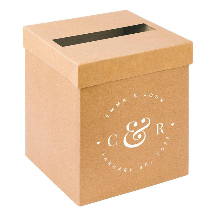 Custom Sturdy Rustic Card Box for Wedding Natural Kraft with White Text-Set of 1-Andaz Press-Minimal Line Leaf-