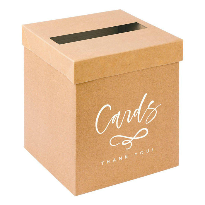 Custom Sturdy Rustic Card Box for Wedding Natural Kraft with White Text-Set of 1-Andaz Press-Minimal Line Leaf-