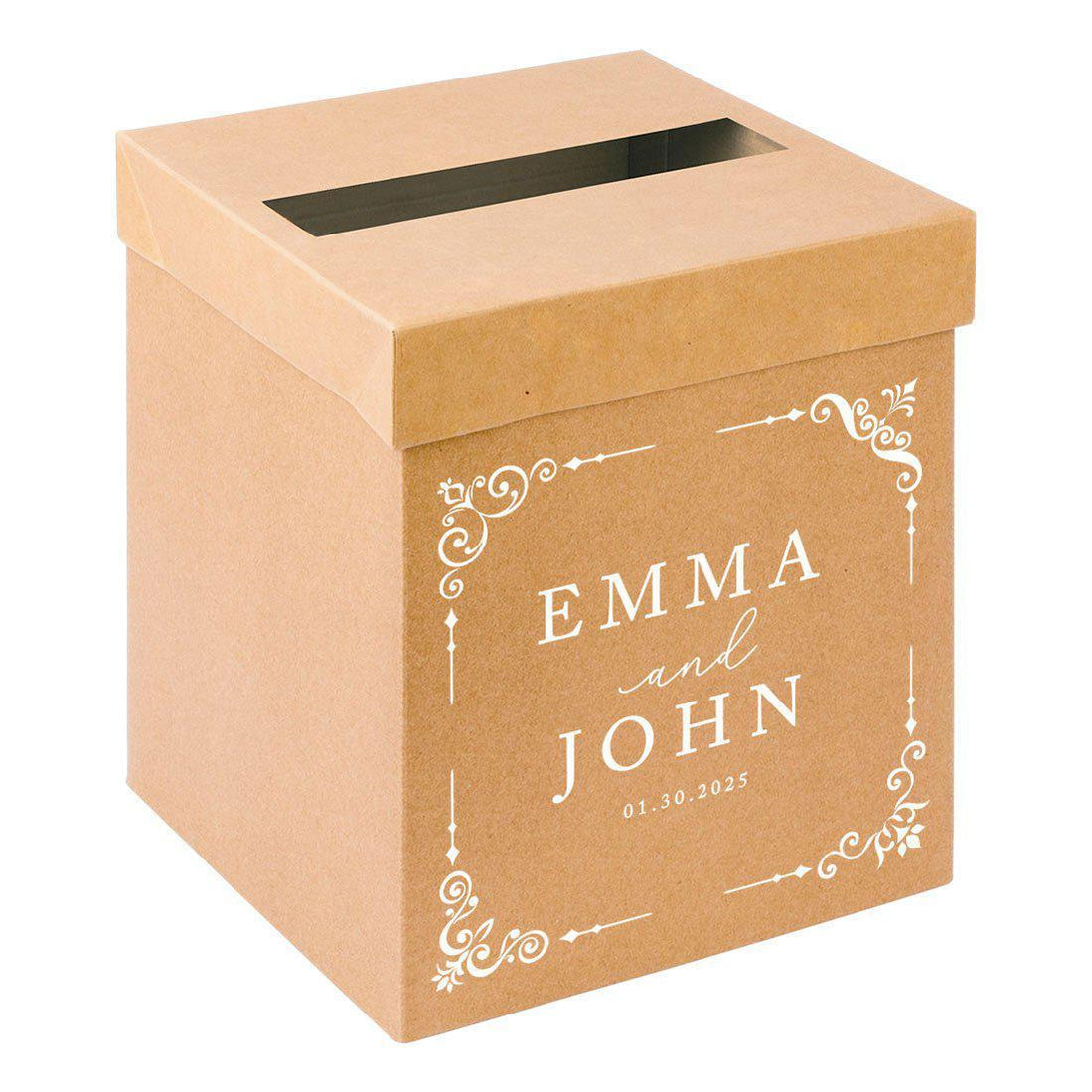 Custom Sturdy Rustic Card Box for Wedding Natural Kraft with White Tex