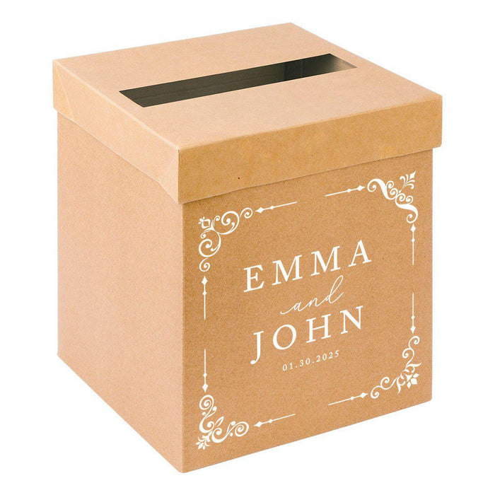 Custom Sturdy Rustic Card Box for Wedding Natural Kraft with White Text-Set of 1-Andaz Press-Art Deco-