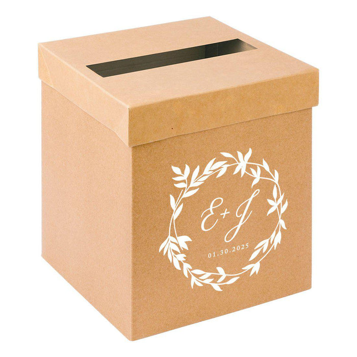 Custom Sturdy Rustic Card Box for Wedding Natural Kraft with White Text-Set of 1-Andaz Press-Double Laurel Wreath-