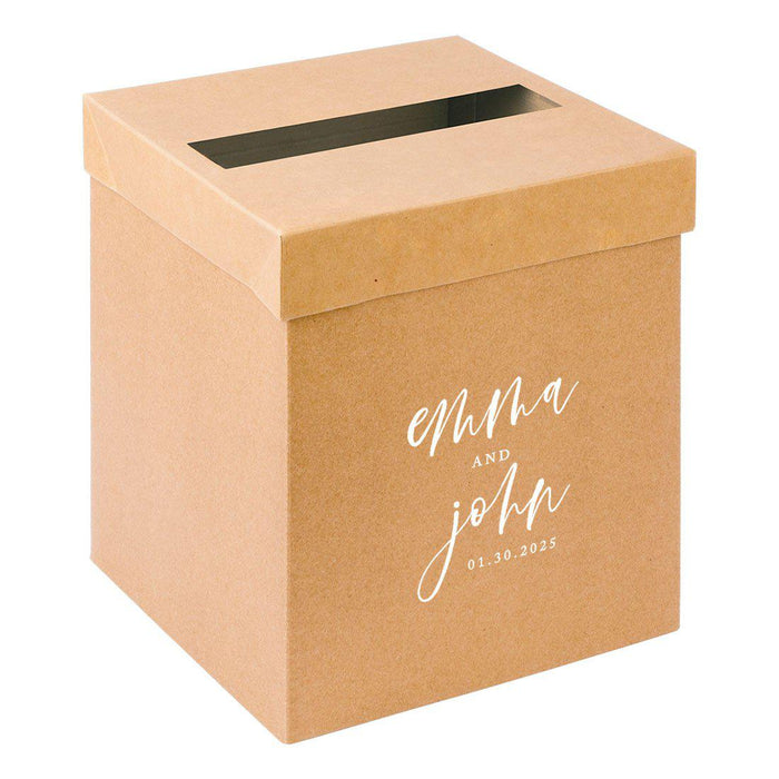 Custom Sturdy Rustic Card Box for Wedding Natural Kraft with White Text-Set of 1-Andaz Press-Modern Script-