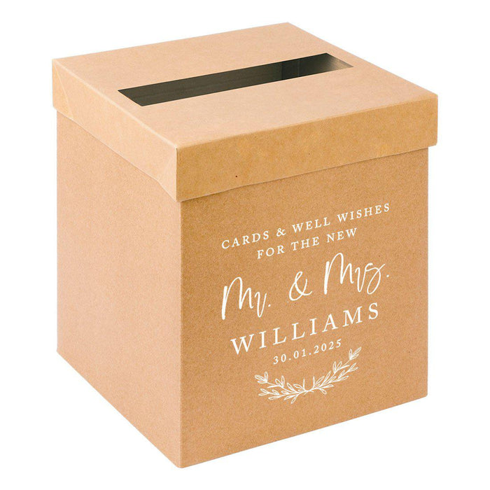 Custom Sturdy Rustic Card Box for Wedding Natural Kraft with White Text-Set of 1-Andaz Press-Mr and Mrs-