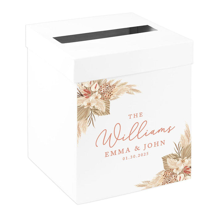 Custom Sturdy White Wedding Day Card Box-Set of 1-Andaz Press-Boho Dried Florals-