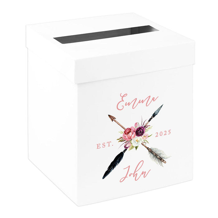 Custom Sturdy White Wedding Day Card Box-Set of 1-Andaz Press-Boho Woodland Arrows-