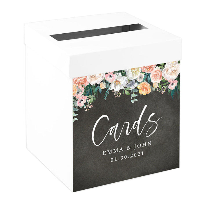 Custom Sturdy White Wedding Day Card Box-Set of 1-Andaz Press-Chalkboard with Florals-