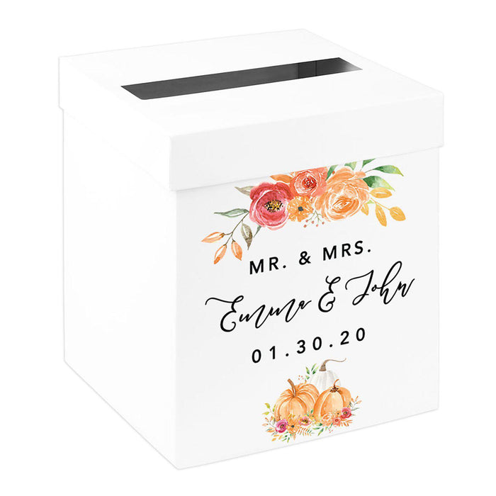 Custom Sturdy White Wedding Day Card Box-Set of 1-Andaz Press-Fall Autumn Florals-