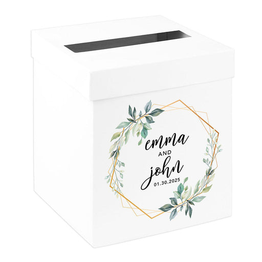 Custom Sturdy White Wedding Day Card Box-Set of 1-Andaz Press-Geometric Greenery-