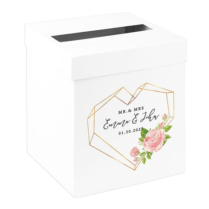 Custom Sturdy White Wedding Day Card Box-Set of 1-Andaz Press-Geometric Heart-