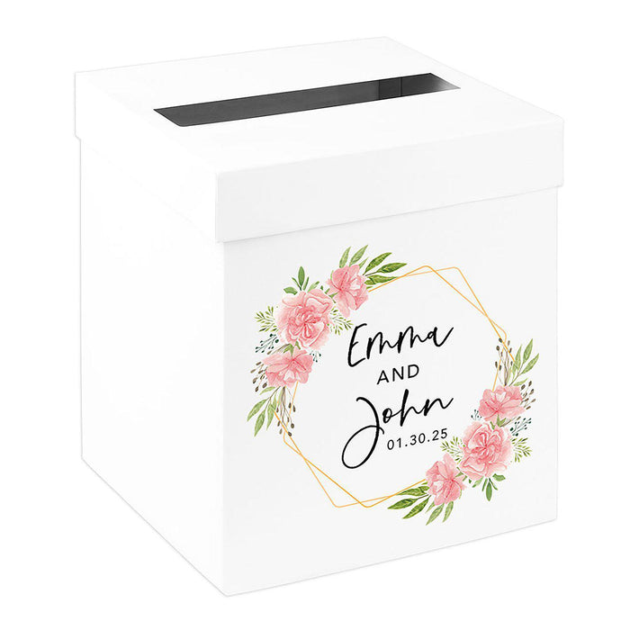 Custom Sturdy White Wedding Day Card Box-Set of 1-Andaz Press-Geometric Pink Florals-