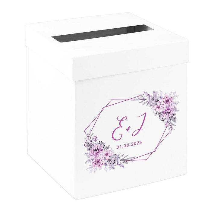 Custom Sturdy White Wedding Day Card Box-Set of 1-Andaz Press-Geometric with Lavender Florals-