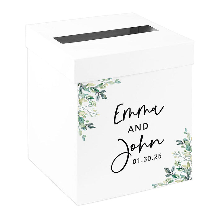 Custom Sturdy White Wedding Day Card Box-Set of 1-Andaz Press-Greenery Foliage-